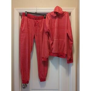 Vera Bradley Red White Striped Velour Hoodie Sz XL Joggers Sz L Set Cozy Comfy